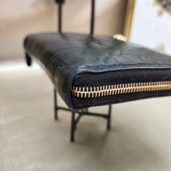 Authentic Chanel Lambskin Camellia Embossed Zip Around Organizer Wallet Black - Picture 6 of 17